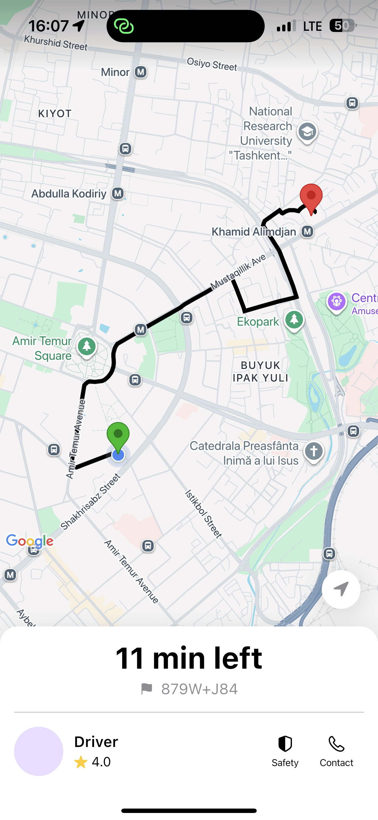 Safar One app: trip tracking interface